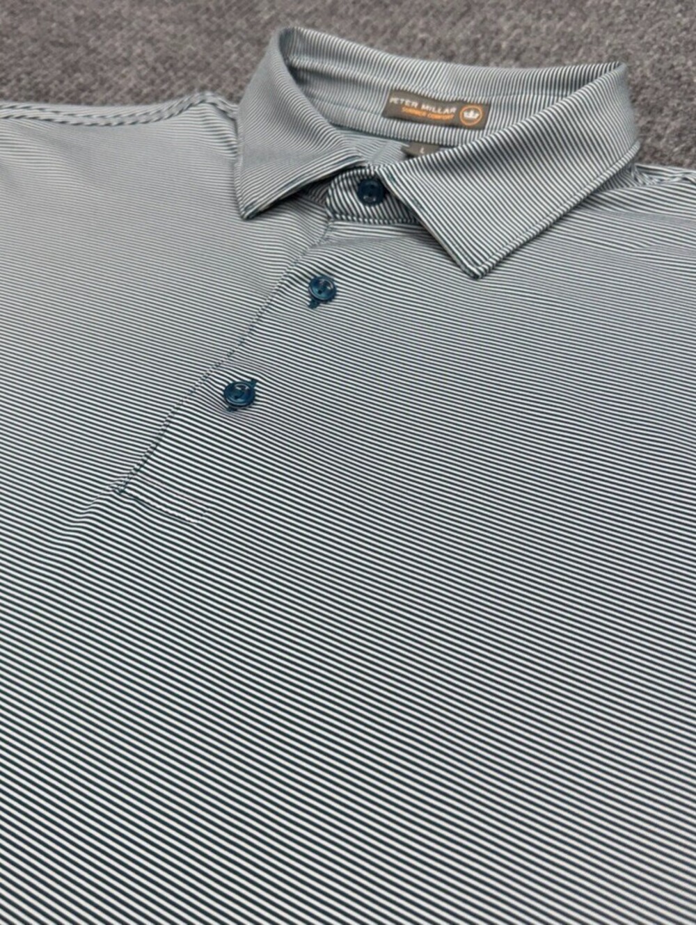 Peter Millar Summer Comfort Polo Shirt Mens L Teal Blue Striped Performance Golf
